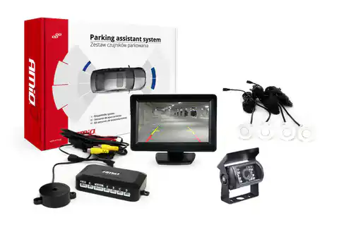 ⁨Zestaw czujników parkowania tft01 4,3" z kamerą hd-501-ir 4 sensory białe⁩ w sklepie Wasserman.eu