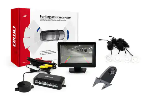 ⁨Parking sensor set tft01 4,3" with hd-502-ir camera 4 sensors white⁩ at Wasserman.eu