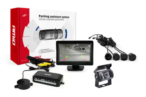 ⁨Zestaw czujników parkowania tft01 4,3" z kamerą hd-501-ir 4 sensory czarne⁩ w sklepie Wasserman.eu