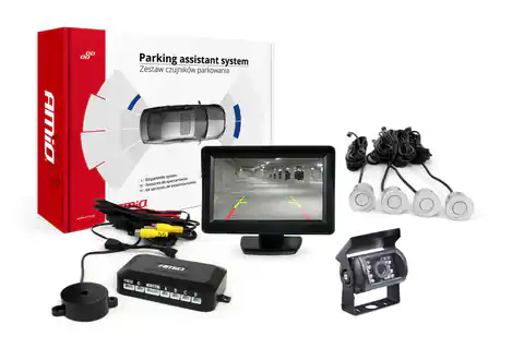 ⁨Parking sensor set tft01 4.3" with hd-501-ir camera 4 sensors silver⁩ at Wasserman.eu