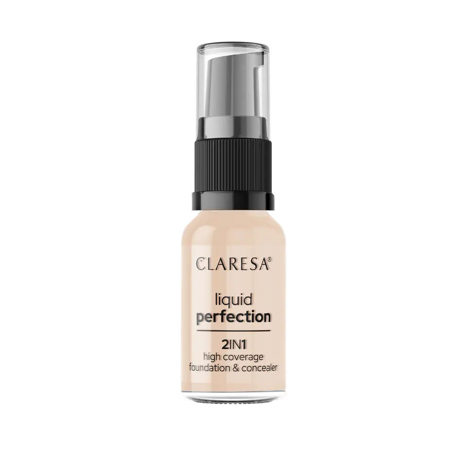 ⁨CLARESA Liquid Perfection Korektor i Podkład kryjący w płynie 2in1 Warm Medium nr 102 18g⁩ w sklepie Wasserman.eu