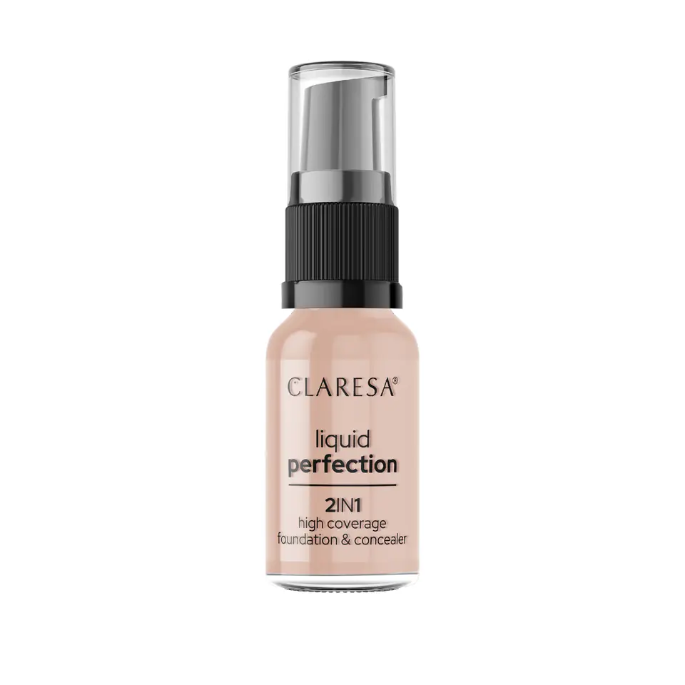 ⁨CLARESA Liquid Perfection Korektor i Podkład kryjący w płynie 2in1 nr 104 Nude  18g⁩ w sklepie Wasserman.eu