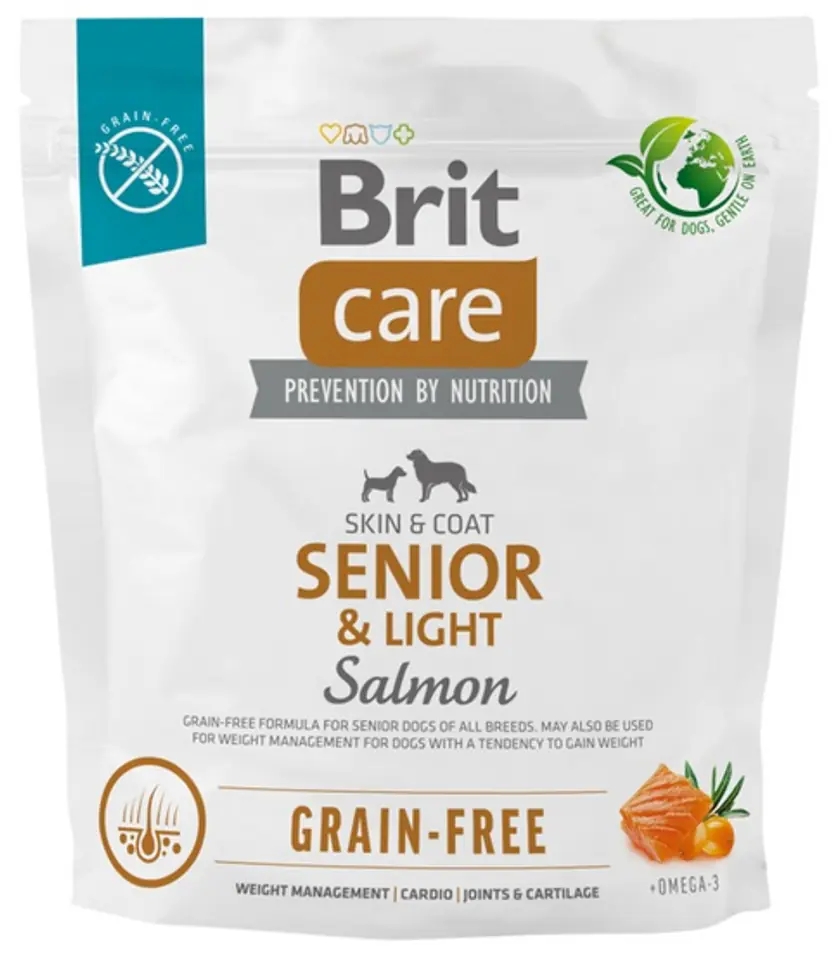 ⁨Dry food for older dogs, all breeds (over 7 years of age) Brit Care Dog Grain-Free Senior&Light Salmon 1kg⁩ at Wasserman.eu