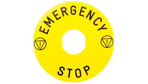 ⁨Tabliczka opisowa żółta okrągła fi90 EMERGENCY STOP ZBY8330⁩ w sklepie Wasserman.eu