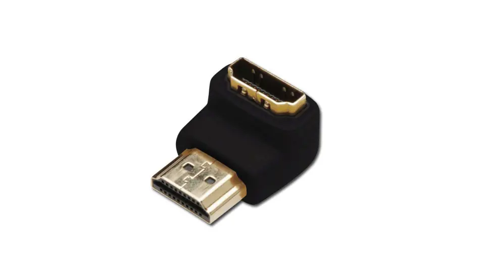 ⁨Adapter HDMI Highspeed 2.0 z Eth. kątowy Typ HDMI A/HDMI A, M/Ż czarny AK-330502-000-S AK-330502-000-S⁩ w sklepie Wasserman.eu