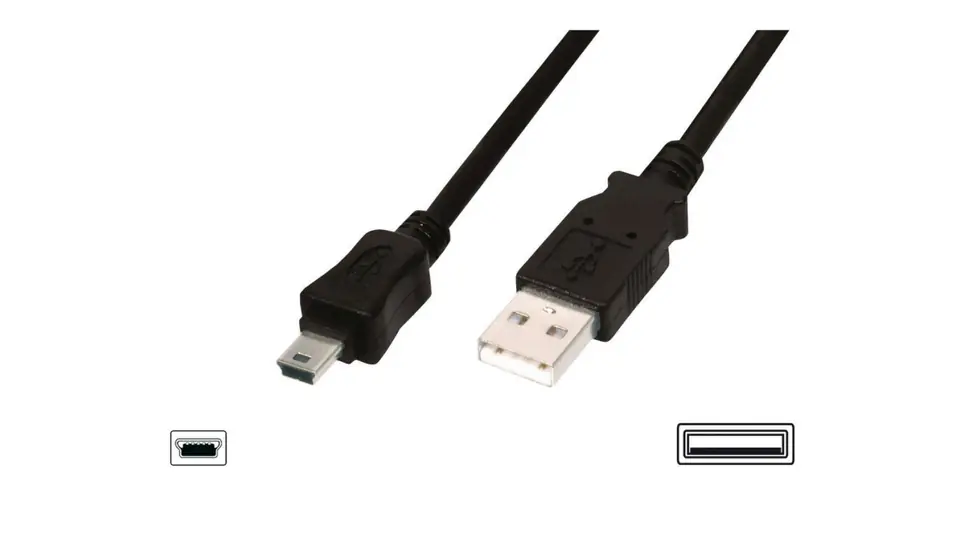 ⁨Kabel połączeniowy miniUSB 2.0 /Canon/ Typ USB A/miniUSB B(5pinów), M/M czarny 3m AK-300130-030-S⁩ w sklepie Wasserman.eu