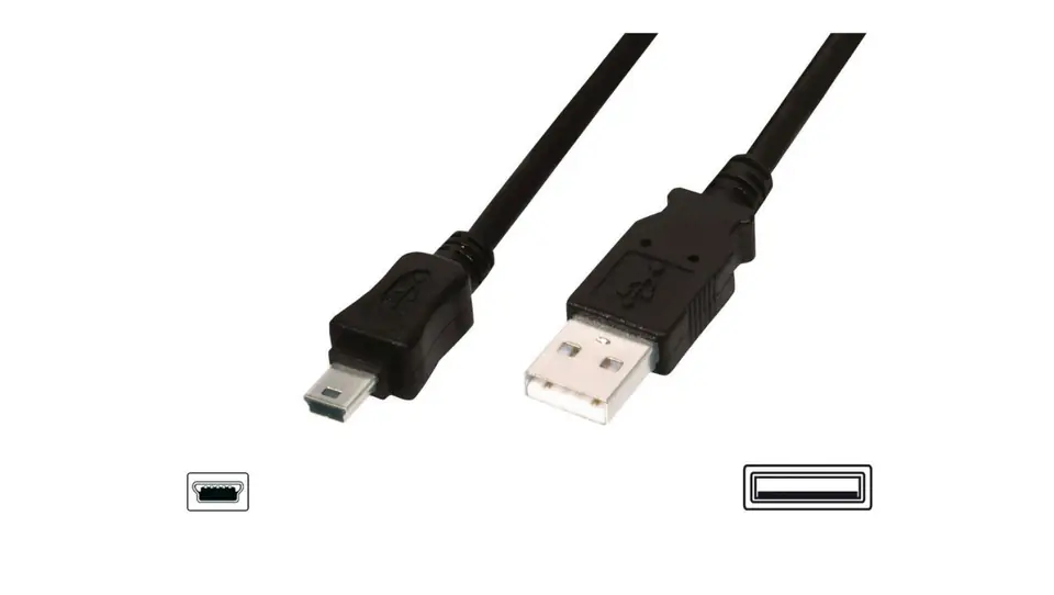 ⁨Connection cable miniUSB 2.0 /Canon/ Type USB A/miniUSB B(5pins), M/M black 3m AK-300130-030-S⁩ at Wasserman.eu