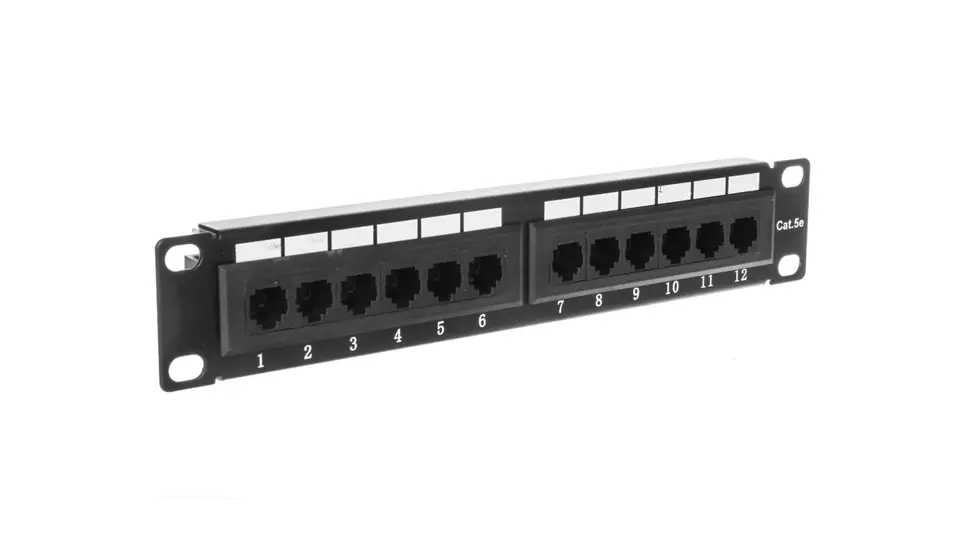 ⁨Patch panel 10 cali 12Port cat 5e wyposażony czarny 10-0004⁩ w sklepie Wasserman.eu