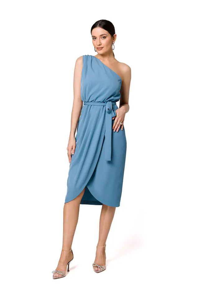 ⁨K160 Sukienka na jedno ramię - zimny niebieski (kolor niebieski, rozmiar M)⁩ w sklepie Wasserman.eu