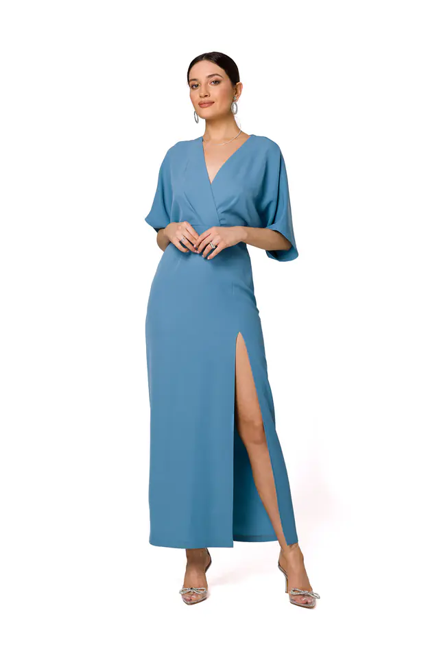 ⁨K163 Sukienka maxi - zimny niebieski (kolor niebieski, rozmiar M)⁩ w sklepie Wasserman.eu