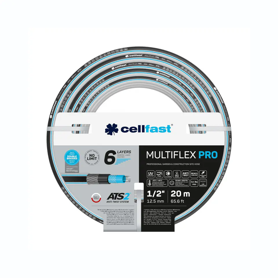 ⁨CELLFAST GARDEN HOSE MULTIFLEX PRO ATS2 1/2" 20m⁩ at Wasserman.eu