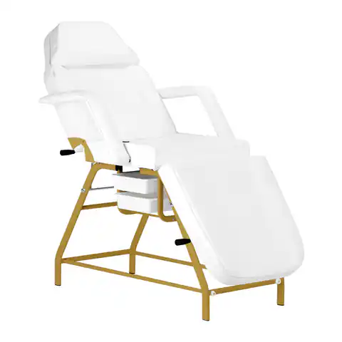 ⁨Fotel kosmetyczny 557G z kuwetami złoto biały⁩ w sklepie Wasserman.eu
