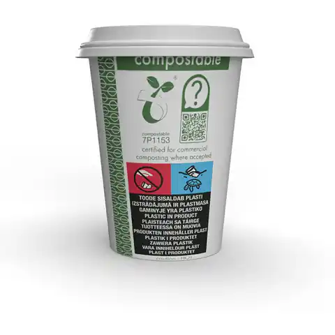 ⁨Kubki papierowe Green Leaf 350ml 50 szt. 12oz 100% biodegradowalne LV-12-GR VEGWARE⁩ w sklepie Wasserman.eu
