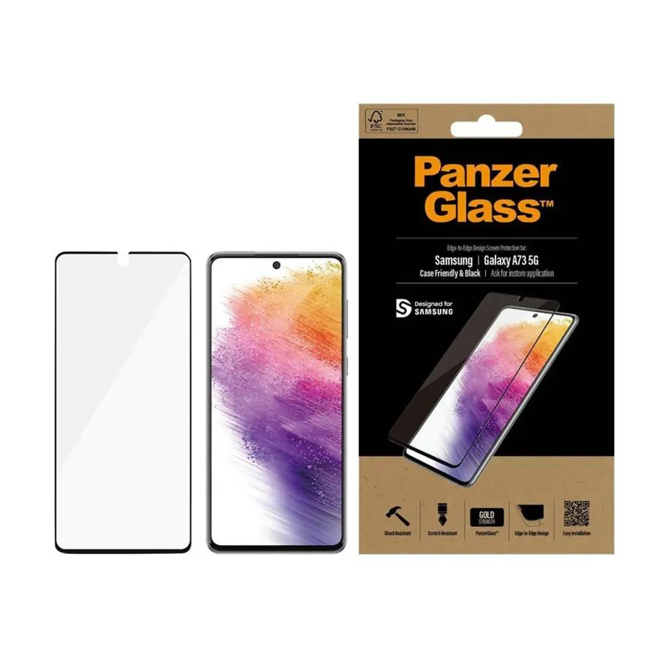 ⁨Szkło Hartowane 5D SAMSUNG GALAXY A73 5G PanzerGlass E2E Regular Case Friendly czarne⁩ w sklepie Wasserman.eu