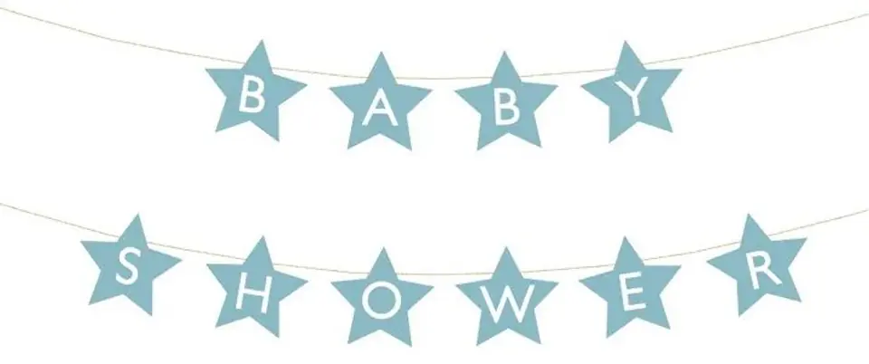 ⁨Baner napis na baby shower gwiazdki jasnoniebieskie 290cm x 16,5cm⁩ w sklepie Wasserman.eu