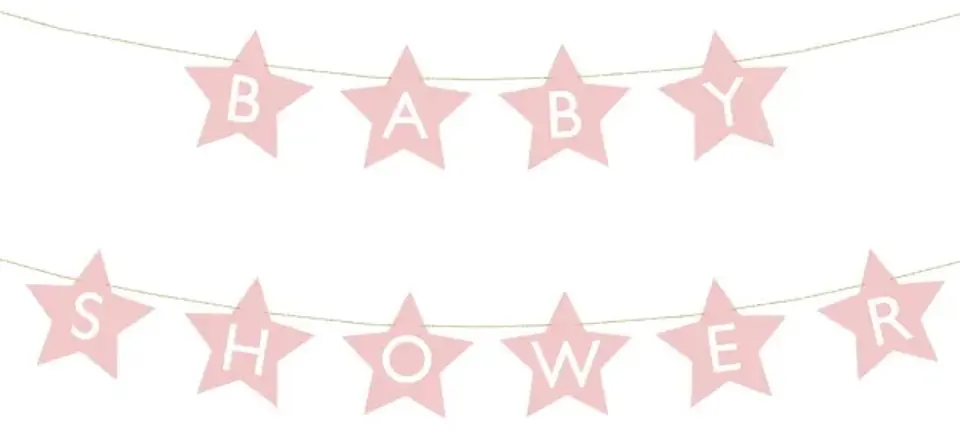 ⁨Baner napis na baby shower gwiazdki jasnoróżowe 290cm x 16,5cm⁩ w sklepie Wasserman.eu