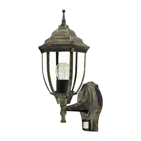 ⁨Lampa ścienna zewnętrzna Nizza złota, czujnik ruchu 60Wa.ar.IP43 8458⁩ w sklepie Wasserman.eu