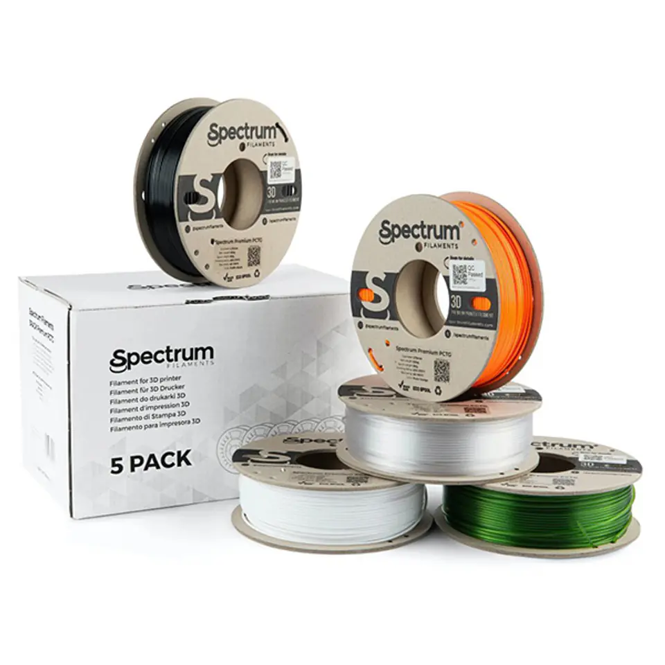 ⁨Spectrum 3D filament, Premium PCTG, 1,75mm, 5x250g, 80751, mix Arctic White, Traffic Black, Pure Orange, Transparent Green, Premiu⁩ w sklepie Wasserman.eu