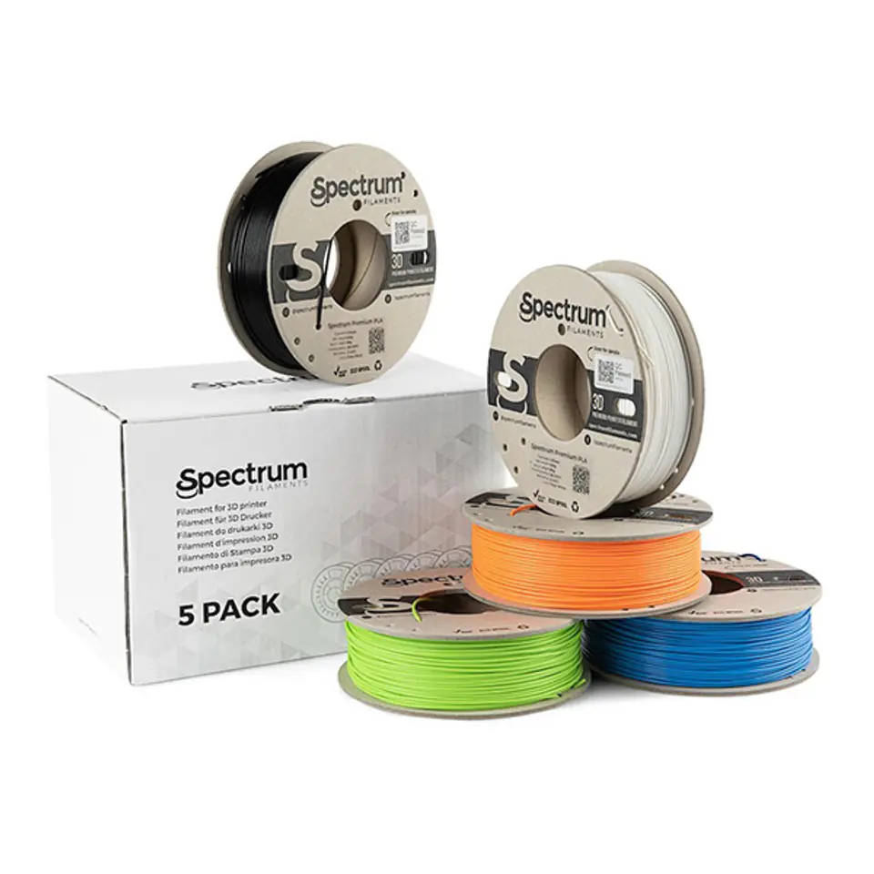 ⁨Spectrum 3D filament, Premium PLA, 1,75mm, 5x250g, 80747, mix Polar White, Deep Black, Lion Orange, Pacific Blue, Lime Green⁩ w sklepie Wasserman.eu