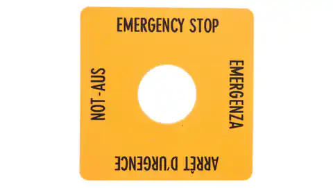 ⁨Tabliczka opisowa żółta 50x50mm EMERGENCY STOP SQT1 058874⁩ w sklepie Wasserman.eu