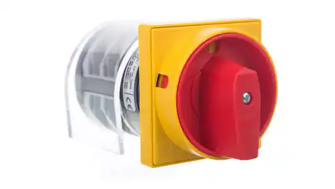 ⁨Łącznik krzywkowy 0-1 3P 32A do wbudowania z pokrętłem żółto/czerwonym blokowany kłódką 7GN3210U25⁩ w sklepie Wasserman.eu