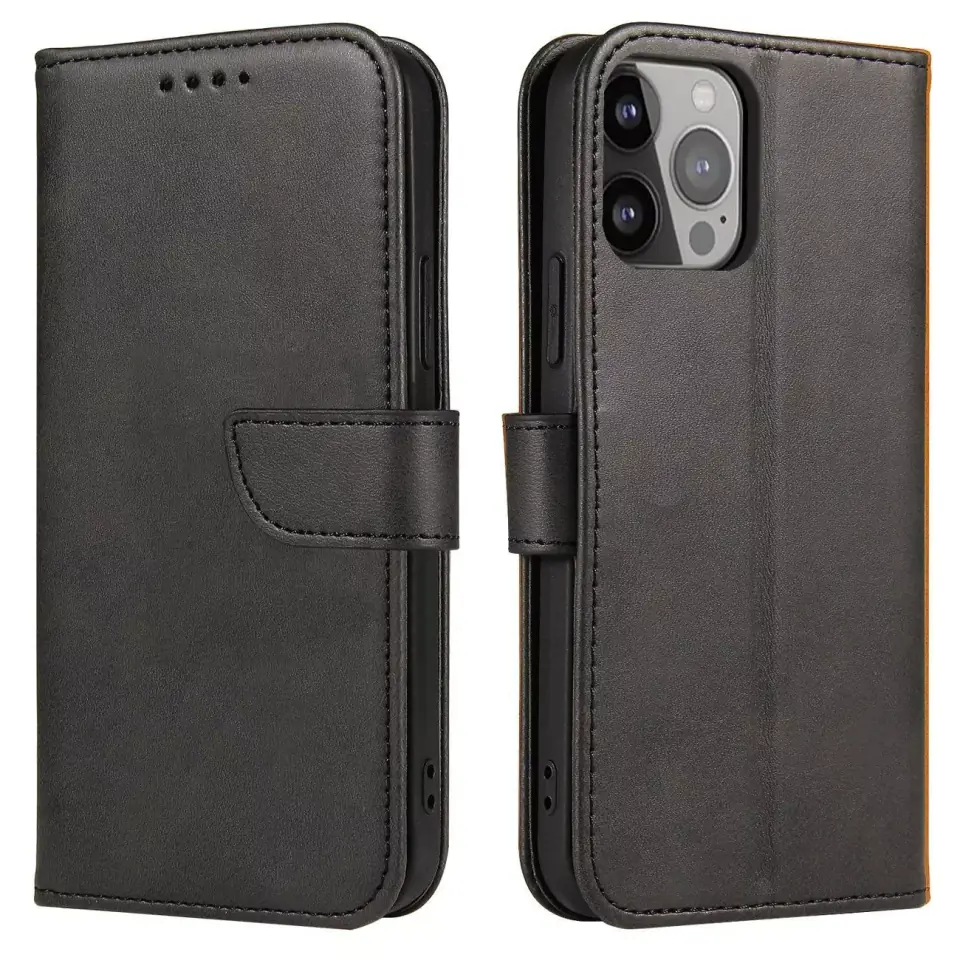 ⁨Etui na telefon Magnet Case do iPhone 14 Pro Max elegancki futerał etui pokrowiec z klapką i funkcją podstawki czarny⁩ w sklepie Wasserman.eu