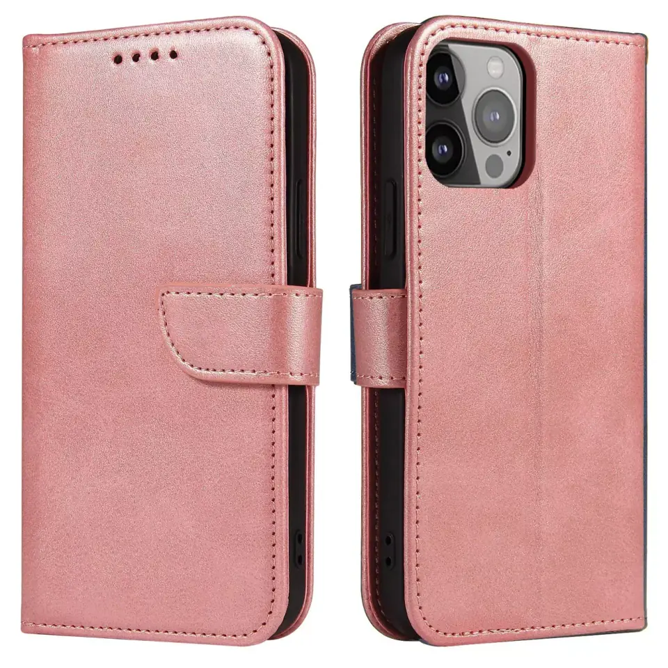 ⁨Etui na telefon Magnet Case do iPhone 14 Pro elegancki futerał etui pokrowiec z klapką i funkcją podstawki różowy⁩ w sklepie Wasserman.eu