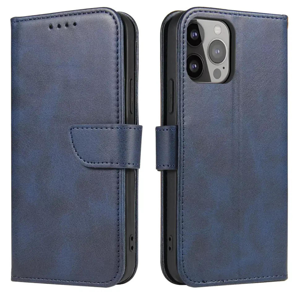 ⁨Etui na telefon Magnet Case do iPhone 13 Pro elegancki futerał etui pokrowiec z klapką i funkcją podstawki niebieski⁩ w sklepie Wasserman.eu