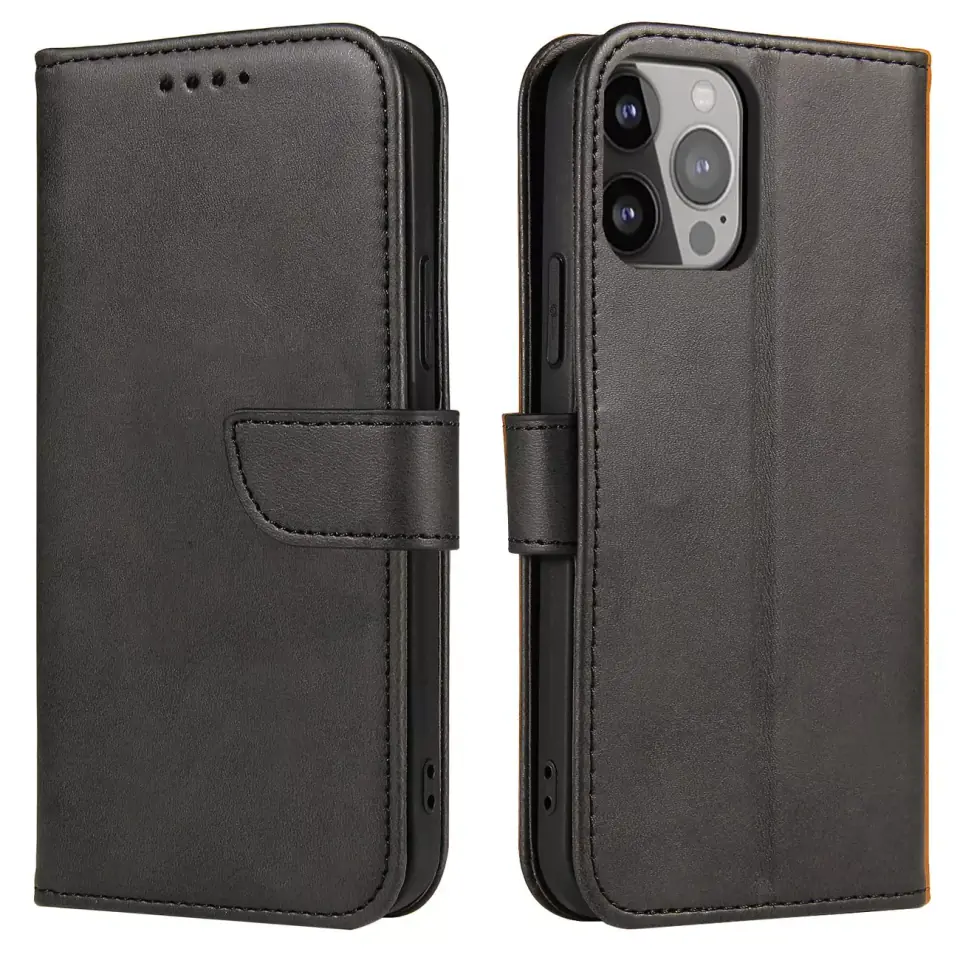 ⁨Etui na telefon Magnet Case do iPhone 13 elegancki futerał etui pokrowiec z klapką i funkcją podstawki czarny⁩ w sklepie Wasserman.eu
