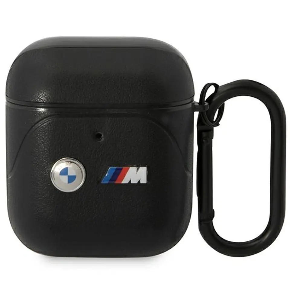 ⁨BMW BMA222PVTK AirPods 1/2 cover czarny/black Leather Curved Line⁩ w sklepie Wasserman.eu