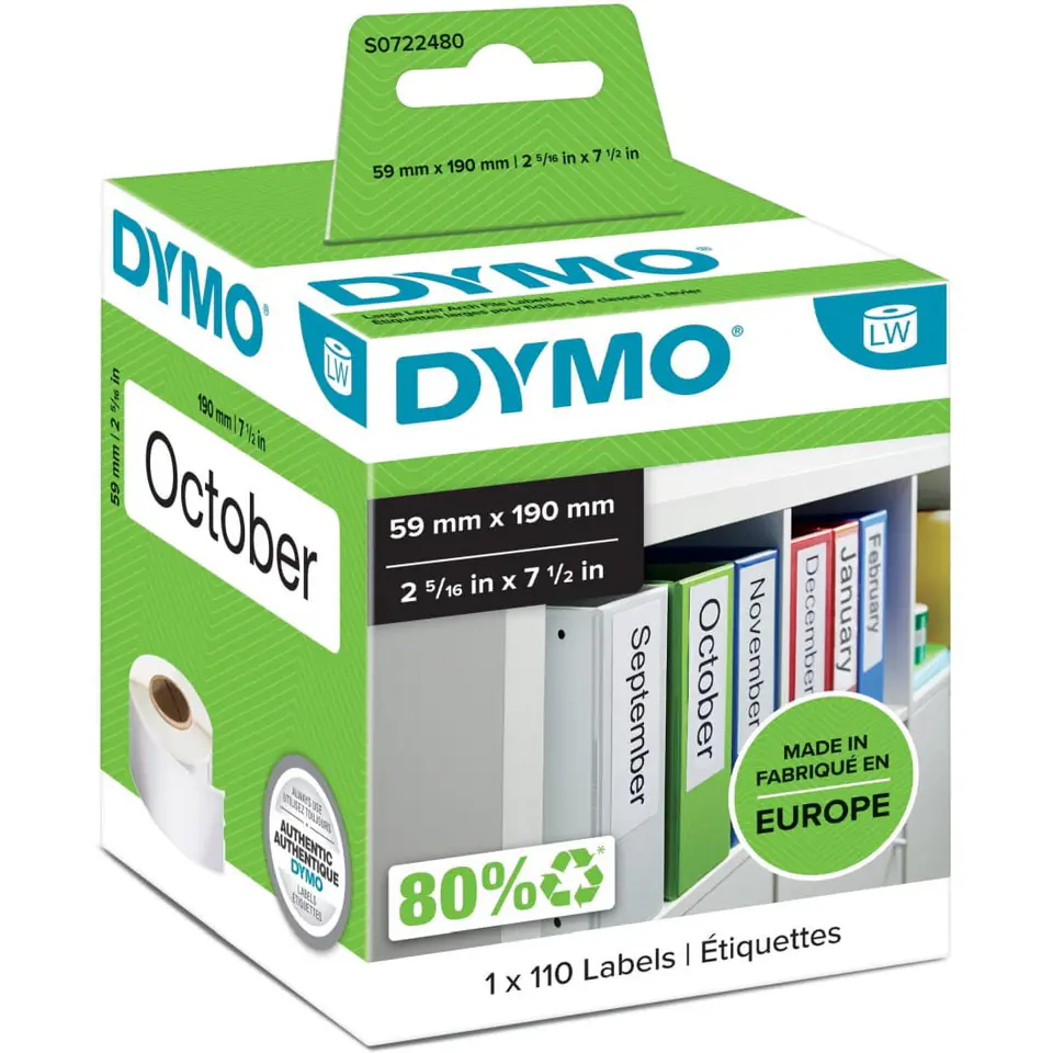 ⁨Etykieta DYMO na segregator duża 59x190 99019 S0722480⁩ w sklepie Wasserman.eu