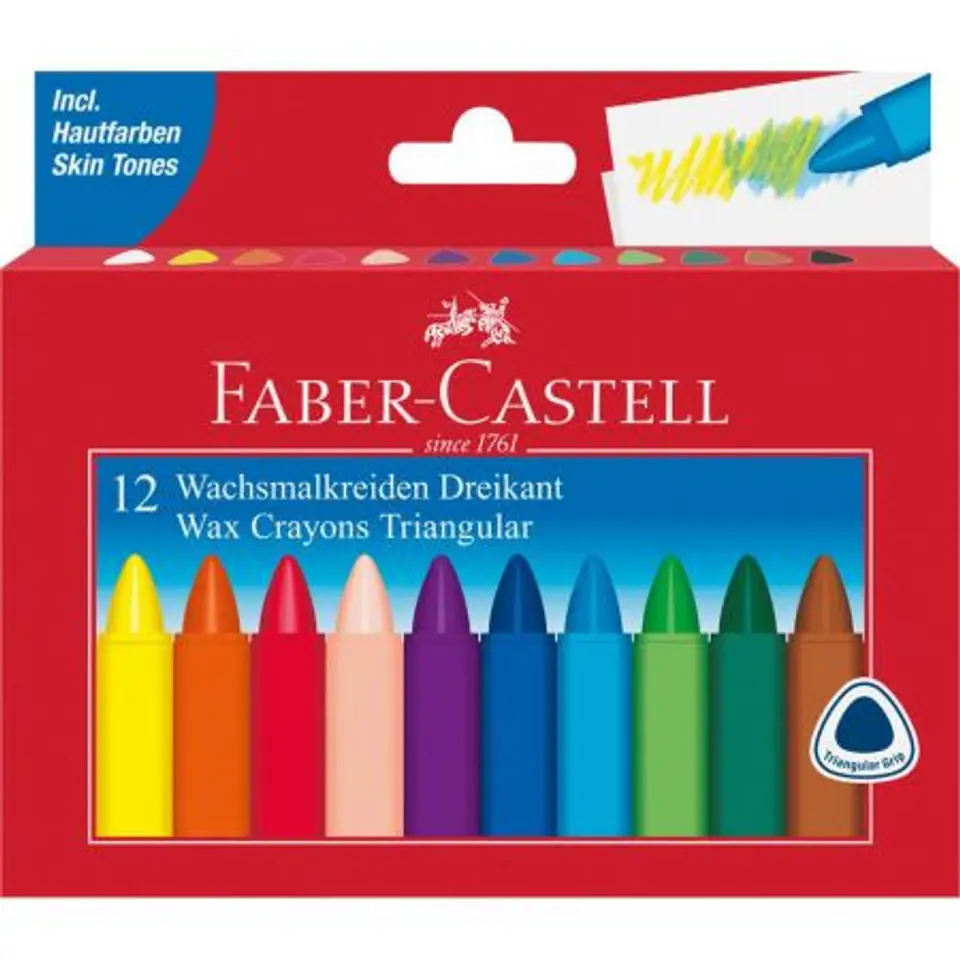 ⁨Kredki świecowe trójkątne 12 kolorów opakowanie kartonowe FC 120010 FABER-CASTELL⁩ w sklepie Wasserman.eu