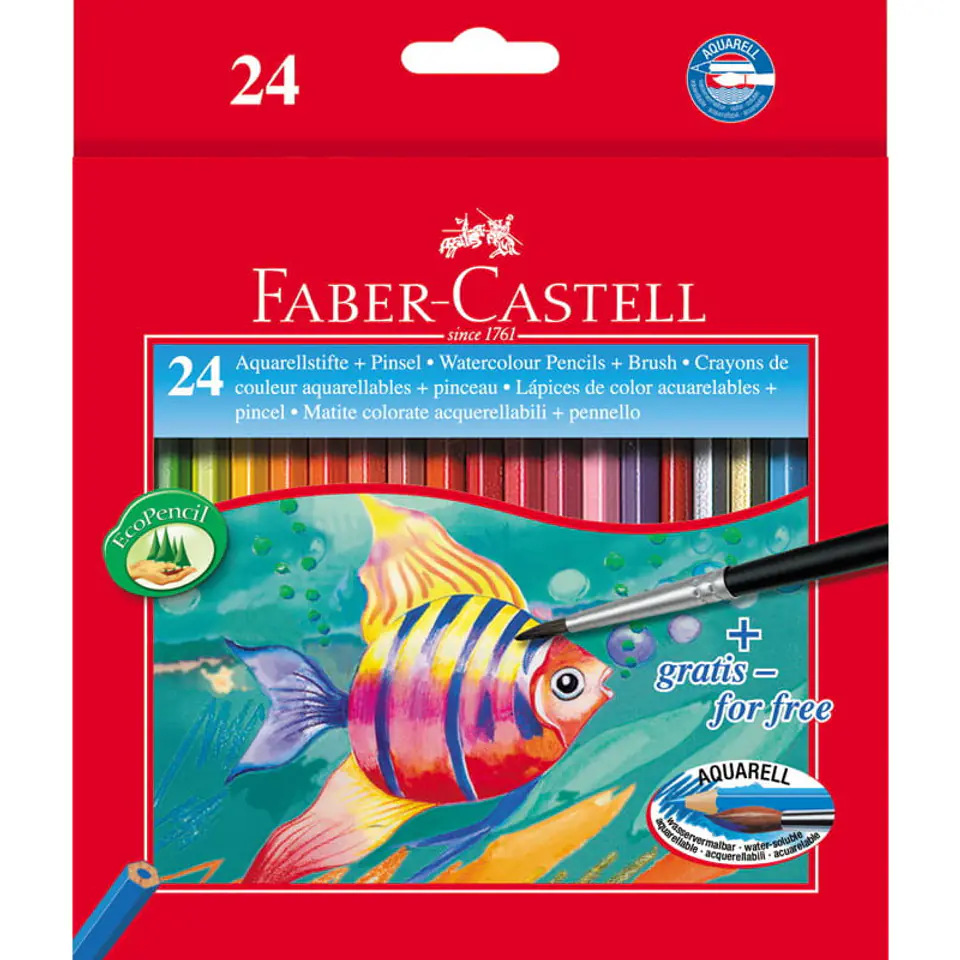 ⁨Kredki akwarelowez pędzelkiem RYBKA 24 kolory opak. kartonowe 114425 Faber-Castell⁩ w sklepie Wasserman.eu