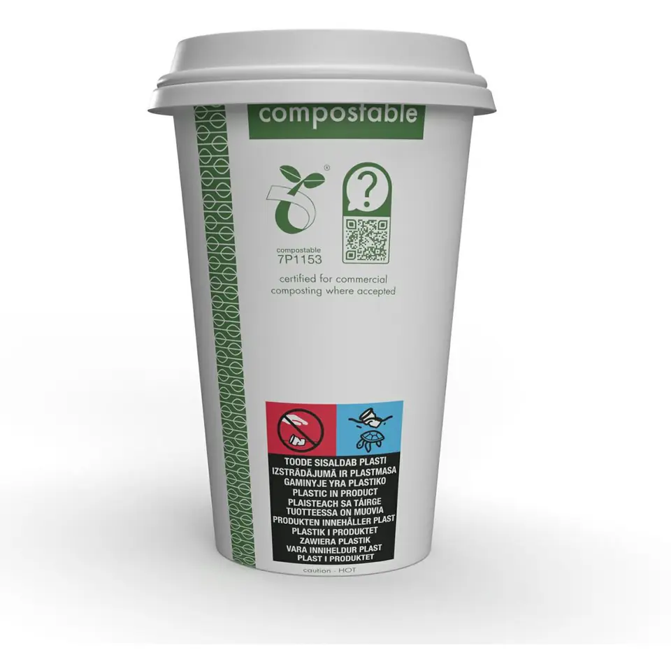 ⁨Kubki papierowe Green Leaf 450ml 50 szt. 16oz 100% biodegradowalne LV-16-GR VEGWARE⁩ w sklepie Wasserman.eu