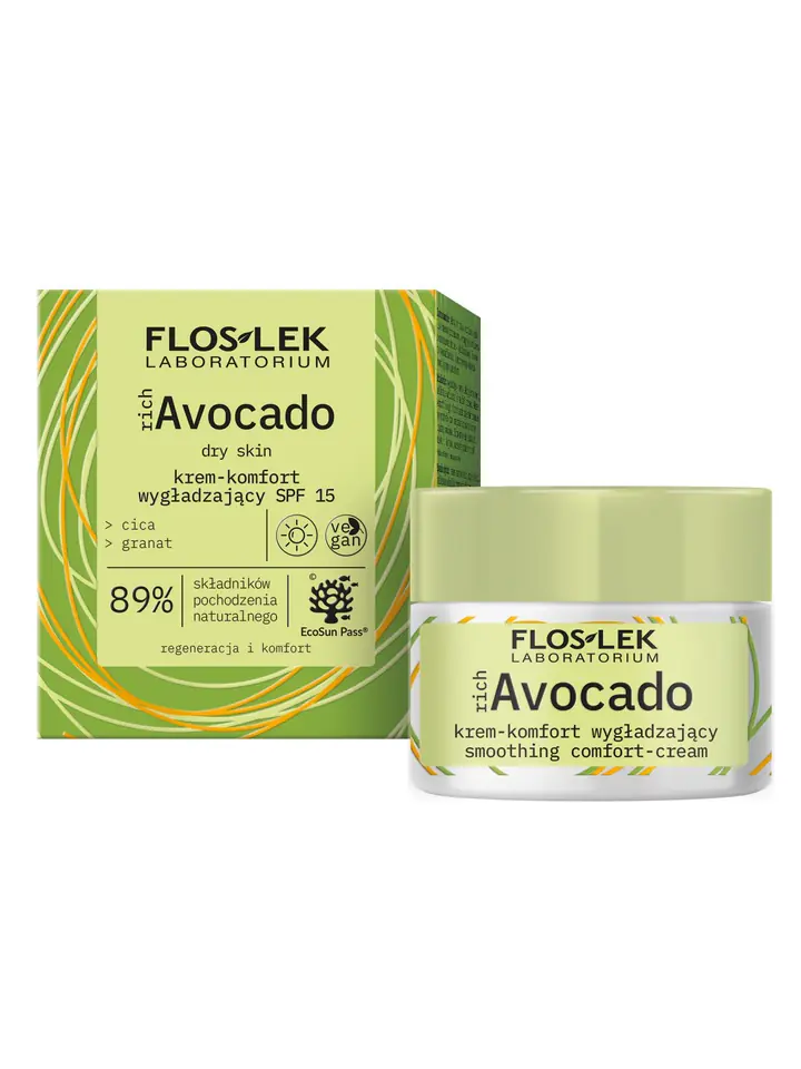 ⁨FLOSLEK richAvocado Krem-komfort wygładzający SPF15 na dzień - skóra sucha 50ml⁩ w sklepie Wasserman.eu