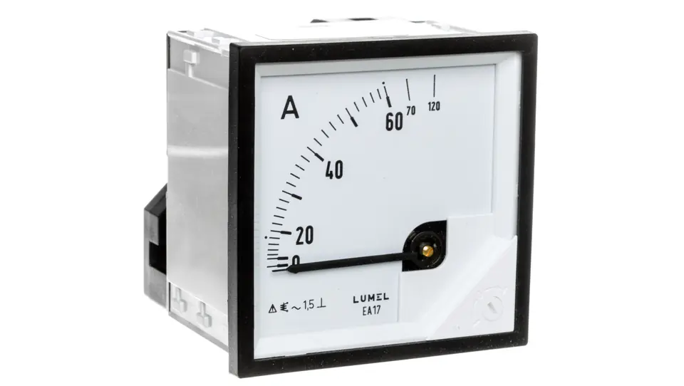 ⁨Ammeter analog panel mount 60/120A 72x72mm IP50 C3 K=90 deg EA17N F21200000000⁩ at Wasserman.eu