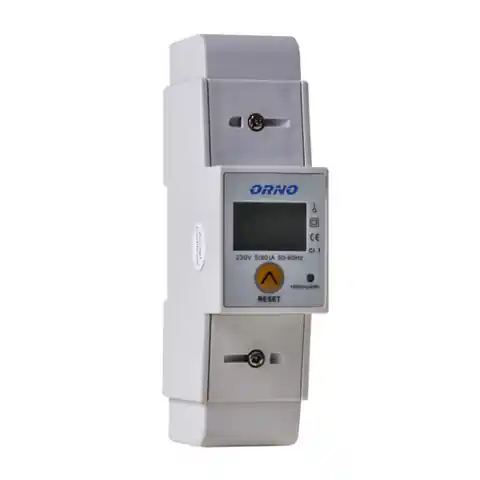 ⁨1-phase power consumption indicator, 80A, additional indicator, pulse output, RESET button, 2 modules, DIN TH-35mm⁩ at Wasserman.eu