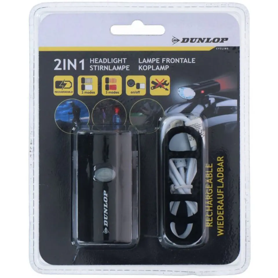 ⁨Lampka rowerowa Dunlop 2w1 (kolor Biały. Czarny)⁩ w sklepie Wasserman.eu