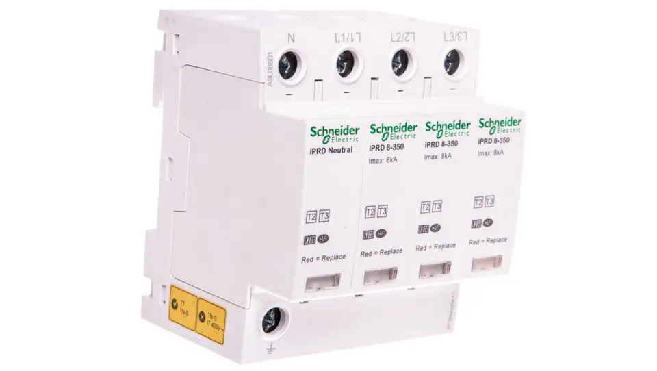 ⁨Surge arrester type 2 + type 3 4P 8kA 1,1kV 350V with auxiliary contact iPRD A9L08601⁩ at Wasserman.eu