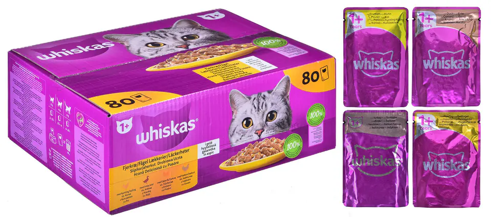 ⁨WHISKAS Poultry Feasts in Jelly - wet cat food - 80x85 g⁩ at Wasserman.eu