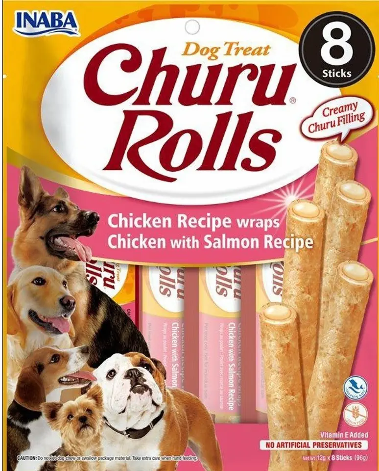 ⁨INABA Churu Rolls Chicken with salmon recipe - Dog treat - 8x12g⁩ at Wasserman.eu