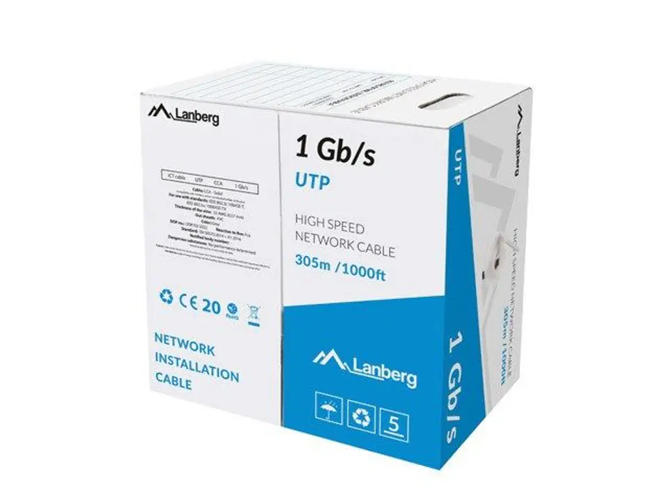 ⁨LANBERG LAN UTP 1GB/S 305M WIRE CCA GREY⁩ at Wasserman.eu