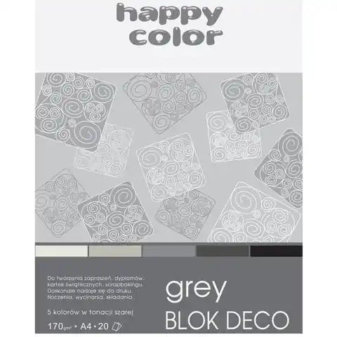 ⁨Blok A4 20k 170g 5 kolorów DECO GREY HA 3717 2030-082 HAPPY COLOR⁩ w sklepie Wasserman.eu