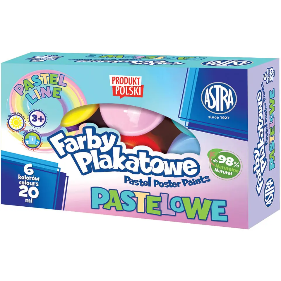 ⁨Farby plakatowe pastelowe 6 kolorów 20ml zestaw 301121001 ASTRA⁩ w sklepie Wasserman.eu