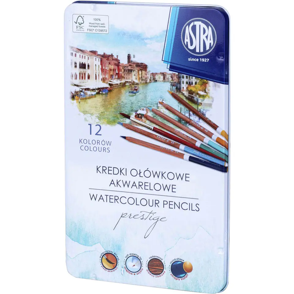 ⁨Kredki akwarelowe ołówkowe 12 kolorów zestaw 312121001 ASTRA⁩ w sklepie Wasserman.eu