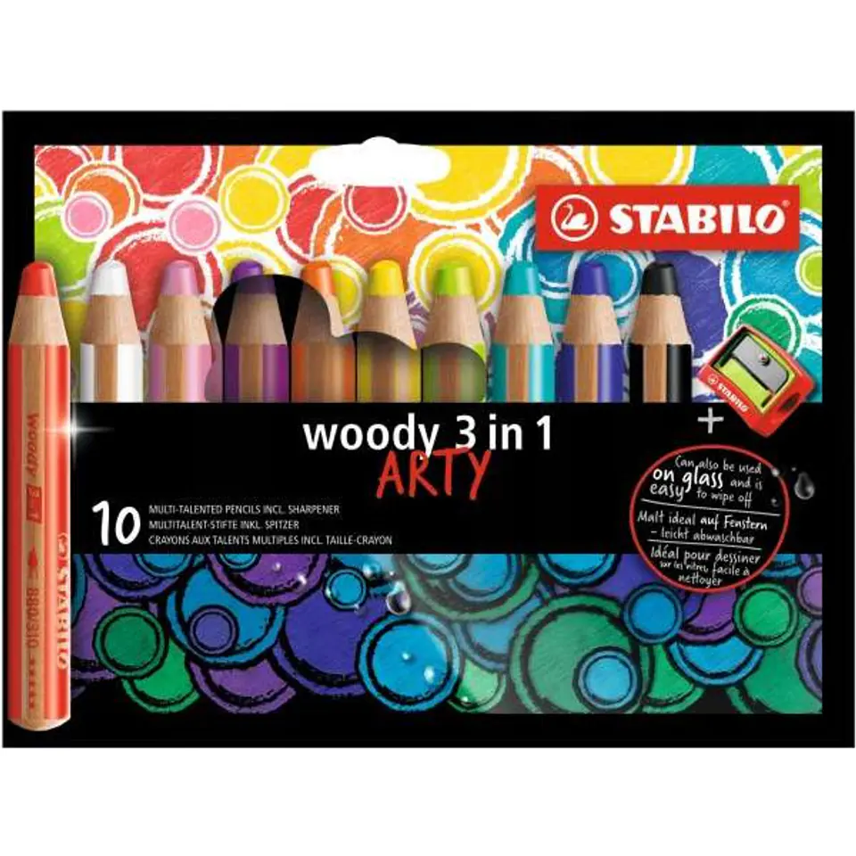 ⁨Kredki STABILO woody 3 w 1 10 kol. etui z temperówką ARTY 880/10-1-20⁩ w sklepie Wasserman.eu