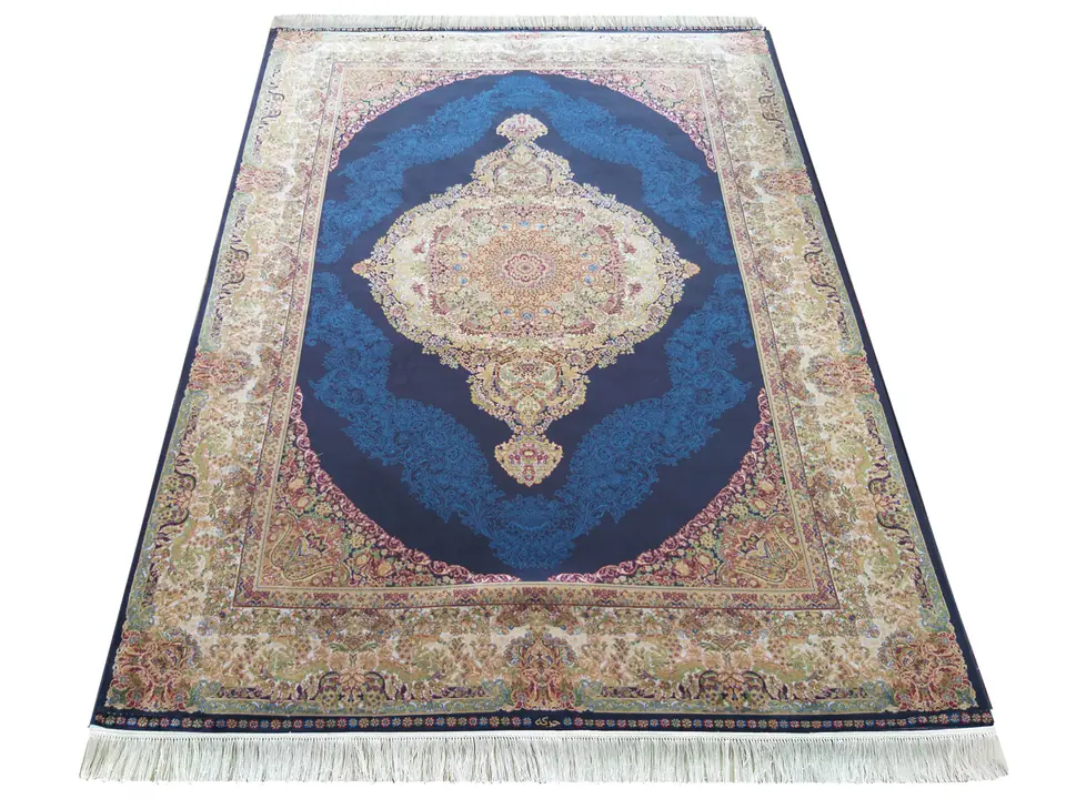 ⁨Dywan Ekskluzywny Qum Silk 01 Navy : Rozmiar - 160 x 230 cm, Kolor - granatowy⁩ w sklepie Wasserman.eu