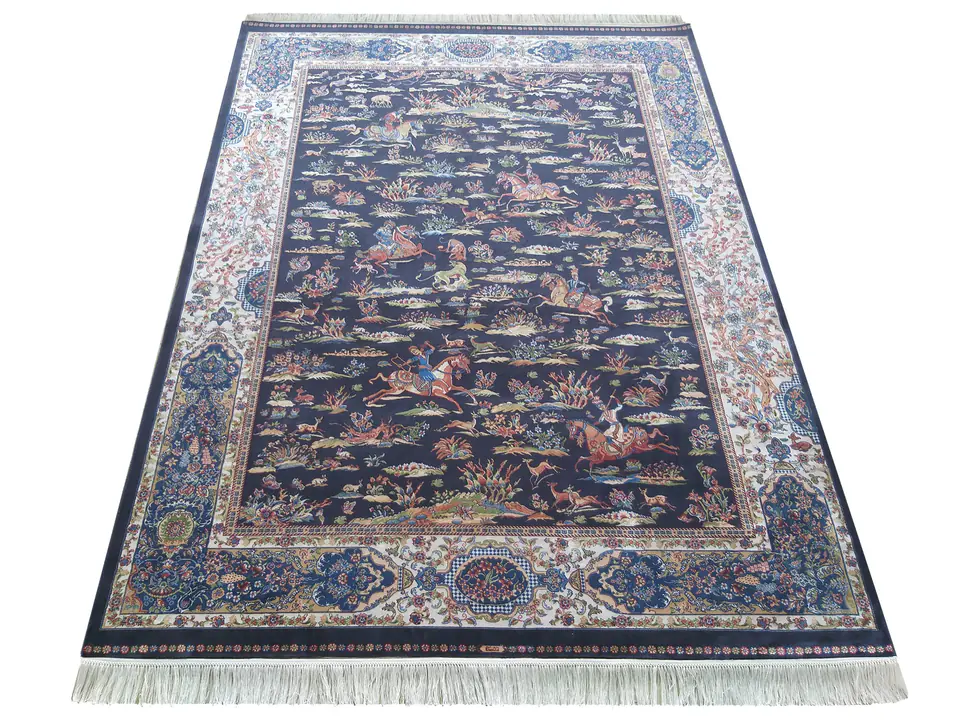 ⁨Dywan Ekskluzywny Qum Silk 10 Navy : Rozmiar - 160 x 230 cm, Kolor - granatowy⁩ w sklepie Wasserman.eu