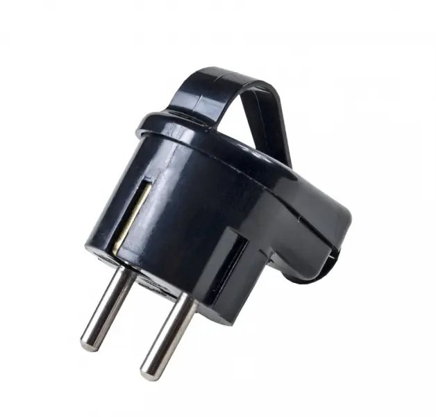 ⁨Angled plug 2P+Z Schuko with bracket, black⁩ at Wasserman.eu