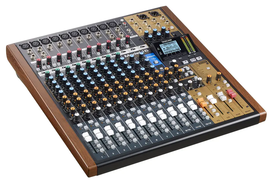 ⁨Tascam MODEL 16 audio mixer 16 channels 20 - 30000 Hz Black, Gold, Wood⁩ at Wasserman.eu